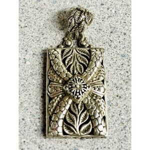 Sterling Silver 925 SARDA Bali Handcrafted Square Naga Floral Pendant 16 Gr